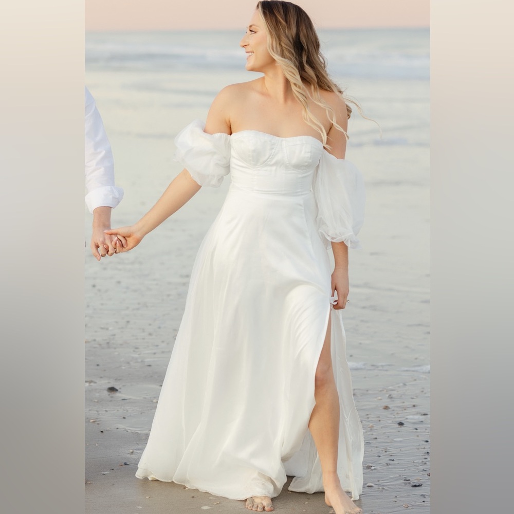 Lulu's Strapless White Maxi Dress with Detached Sleeves